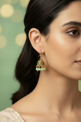 Gold-Tone Traditional Jhumka Earrings with Beaded Drops