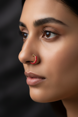 Red Gold-Tone Beaded Clip-On Nath Nose Ring - Half