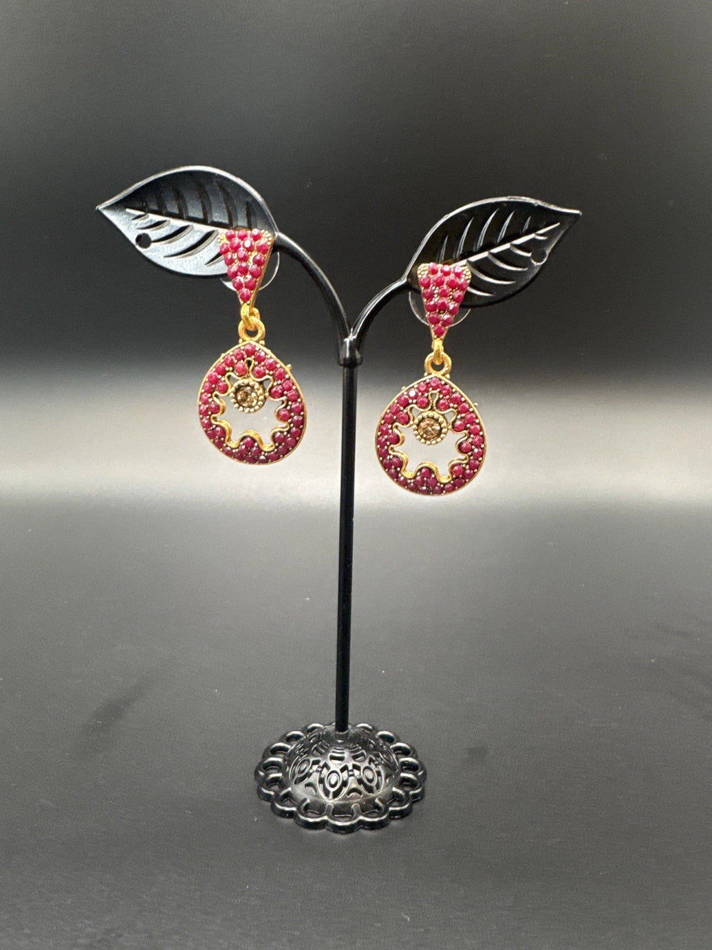 Antique Gold-Tone Circular Drop Earrings with Crystal & Beads Jewelry JCS Fashions Maroon 1.50 inch