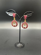 Antique Gold-Tone Circular Drop Earrings with Crystal & Beads Jewelry JCS Fashions Maroon 1.50 inch