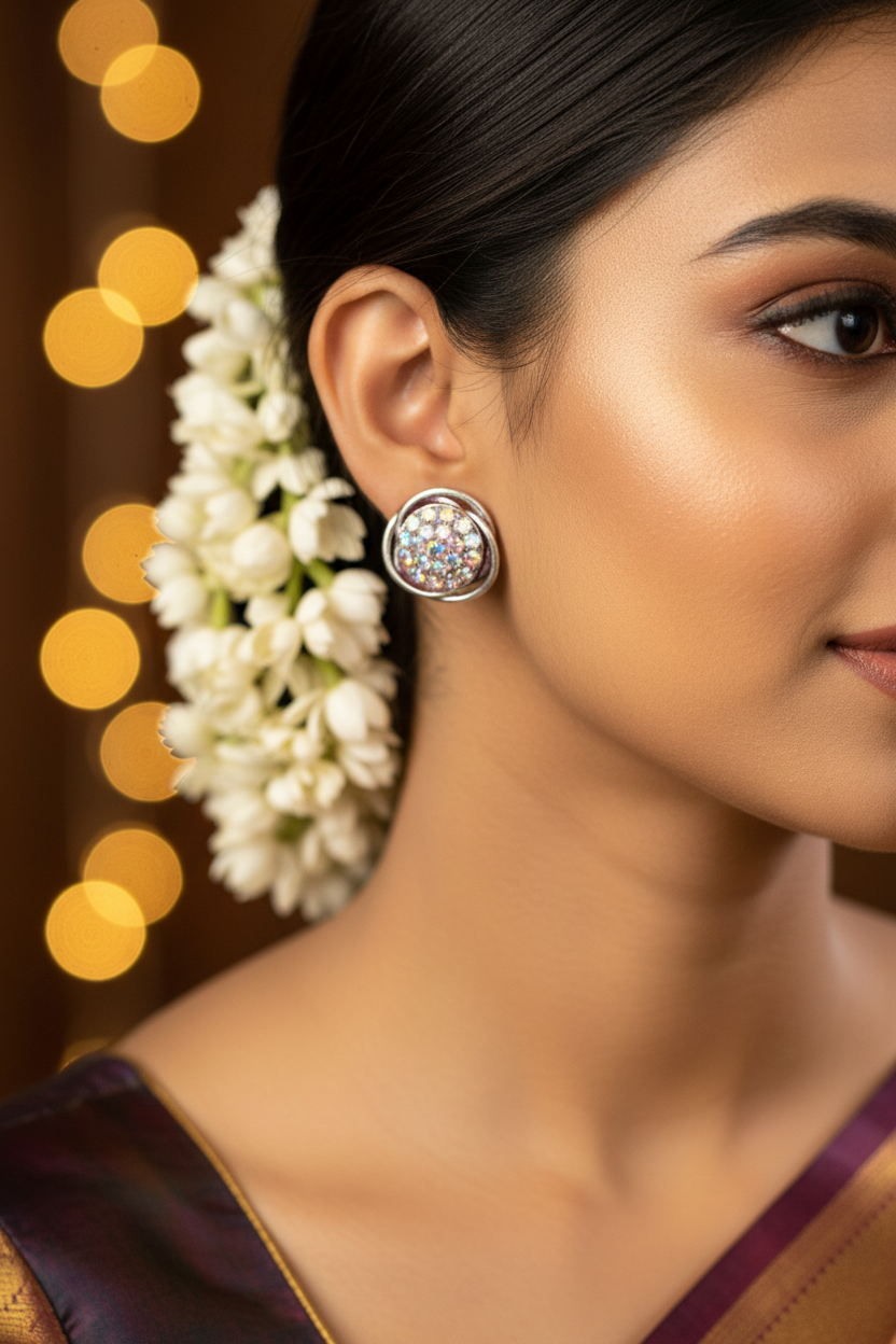 Round Sparkling Crystal Stud Earrings for Women - 0.6 inch