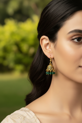 Gold-Tone Traditional Jhumka Earrings with Beaded Drops
