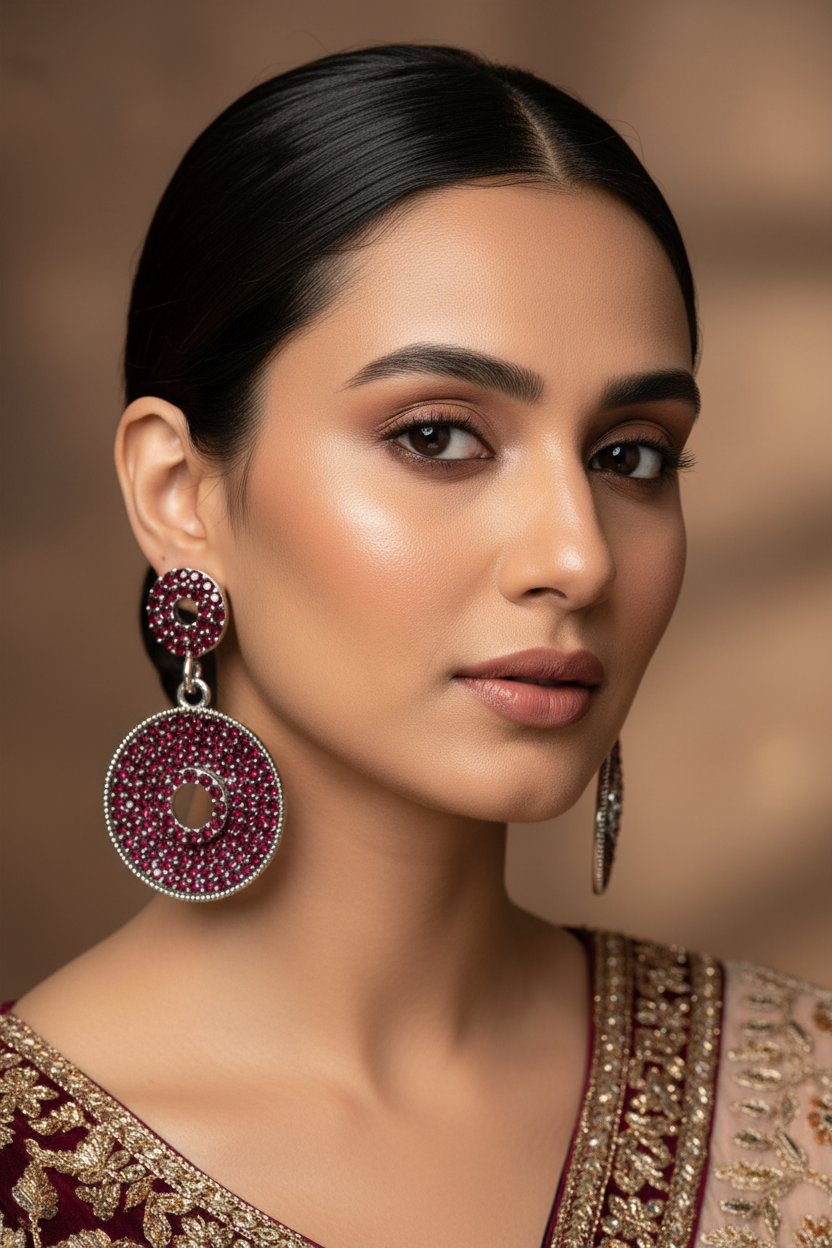 Traditional Circular Drop Earrings in Antique Gold Tone