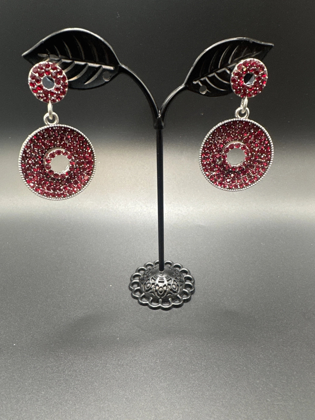 Traditional Circular Drop Earrings in Antique Gold Tone Jewelry JCS Fashions Maroon 1.75 inch