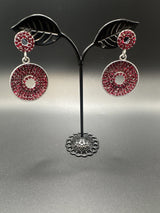 Traditional Circular Drop Earrings in Antique Gold Tone Jewelry JCS Fashions Maroon 1.75 inch