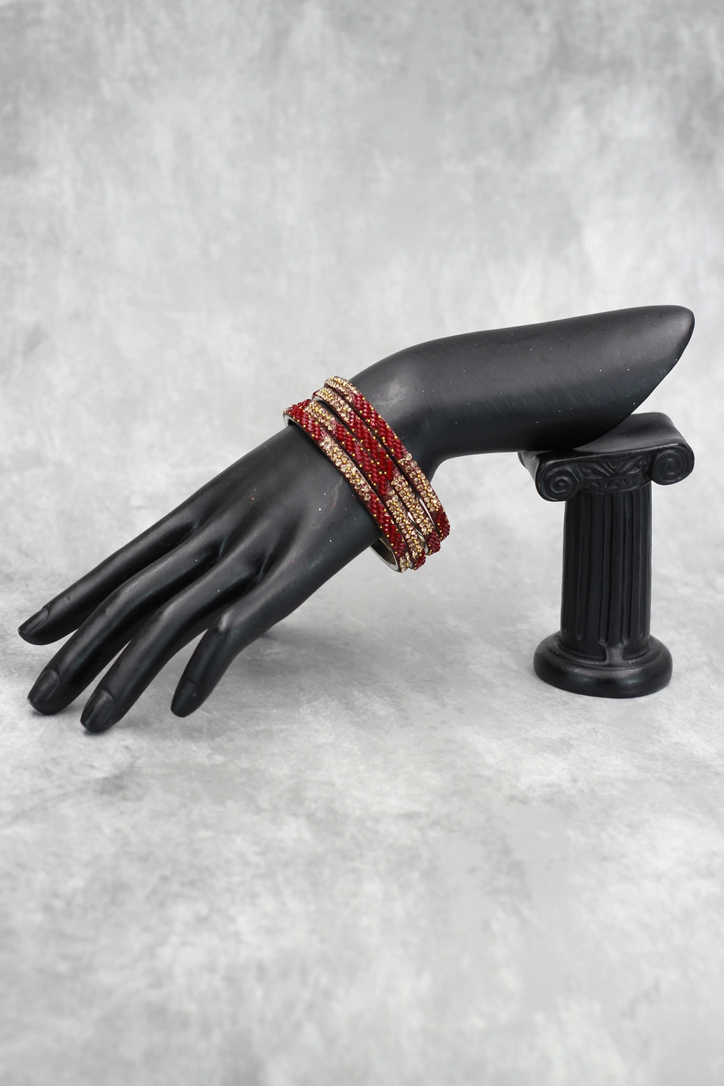Multicolour Crystal Bangles Set with Gold-Tone Sparkle for Festive, Wedding & Ethnic Wear - Maroon