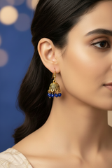 Gold-Tone Traditional Jhumka Earrings with Beaded Drops