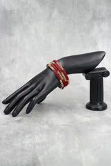 Embellished Crystal Bangles Set with Gold-Tone Sparkle - Multicolour Festive Wear for Women - Maroon