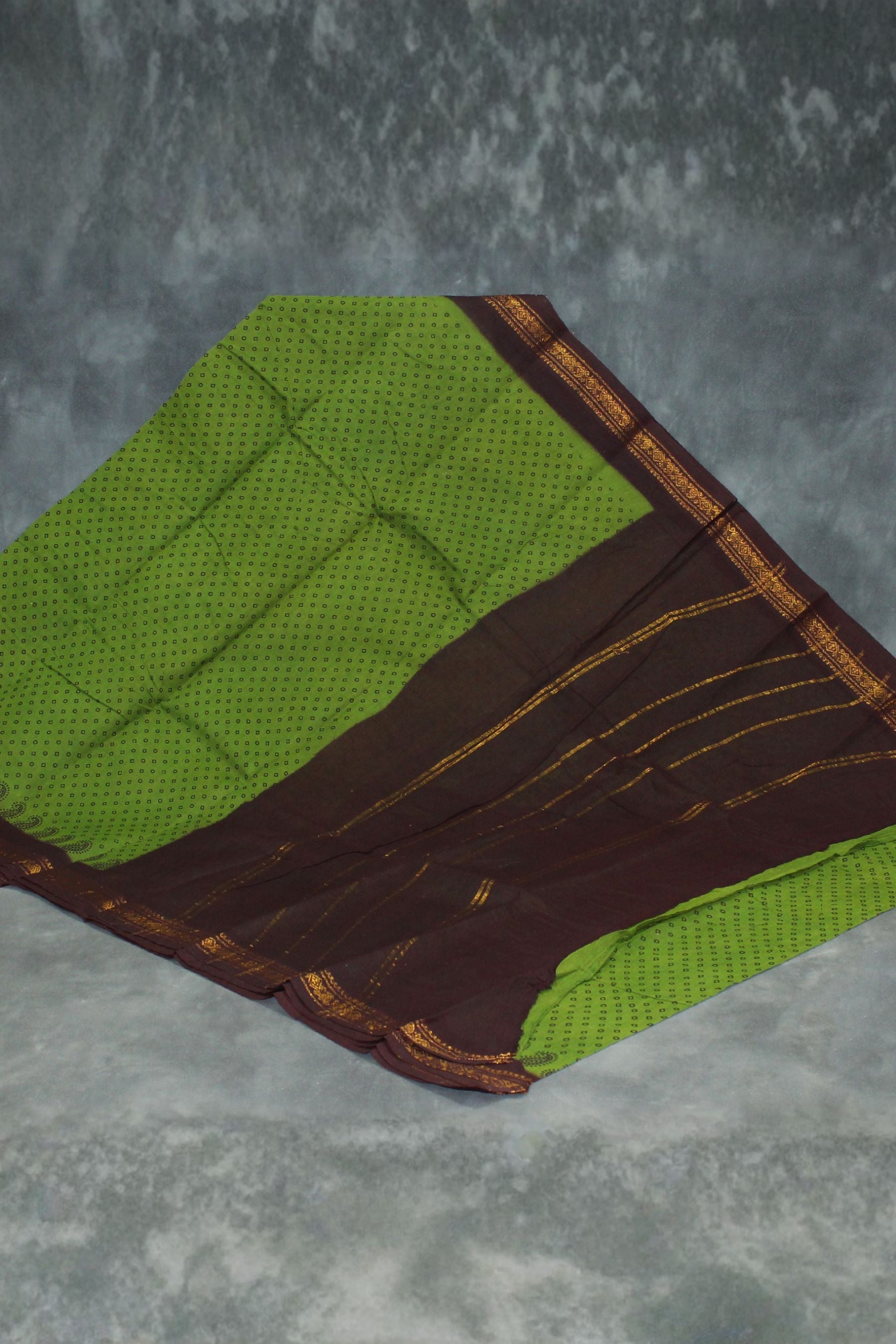 Mehendi Green Poly Cotton Printed Saree with Brown-Gold Border – 5.5 m Saree JCS Fashions