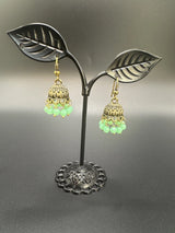 Gold-Tone Traditional Jhumka Earrings with Beaded Drops Jewelry JCS Fashions Mint Green 1 inch
