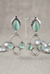 Silver-Tone Stone Drop Earrings with Circular Cluster Design for Women - Mint Green
