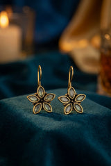 Flower Petal Drop Hook Earrings in Antique Gold Tone with Marquise Stones (Purple, Mint Green, Multi) - Mint Green
