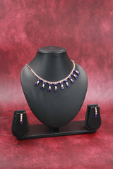 Oval Stone Statement Necklace Set with Matching Earrings for Women - Fashion Jewellery - Navy Blue