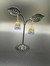 Gold-Tone Traditional Jhumka Earrings with Beaded Drops Jewelry JCS Fashions Navy Blue 1 inch