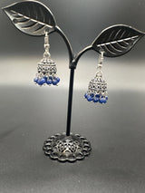 Oxidized Silver Jhumka Earrings with Beads - 1.2 inch Jewelry JCS Fashions Navy Blue 1.2 inch