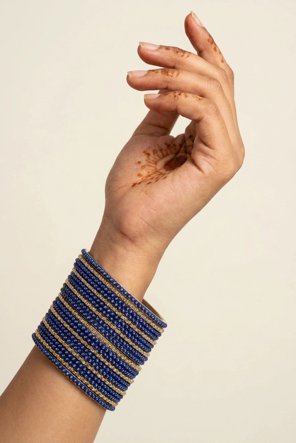 Stone Studded Metallic Bangle Set (Multiple Bangles) for Festive Wear, Red, Navy Blue, Baby Pink - Navy Blue
