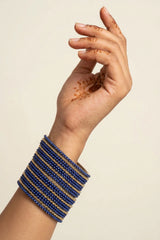 Stone Studded Metallic Bangle Set (Multiple Bangles) for Festive Wear, Red, Navy Blue, Baby Pink - Navy Blue