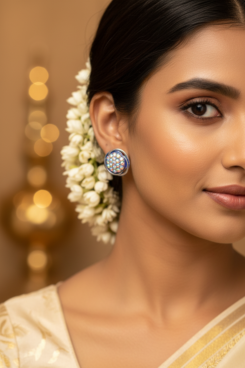 Round Sparkling Crystal Stud Earrings for Women - 0.6 inch