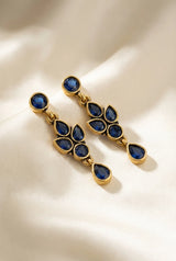 Sona Novelty Gold-Tone Drop Earrings with Multi Stone Teardrop Dangles for Traditional & Festive Wear - Navy blue