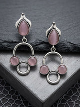 Silver-Tone Stone Drop Earrings with Circular Cluster Design for Women - Onion pink