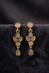Sona Novelty Gold-Tone Drop Earrings with Multi Stone Teardrop Dangles for Traditional & Festive Wear - Onion pink