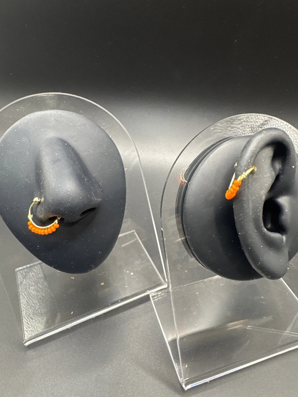 Gold-Tone Beaded Clip-On Nath Nose Ring - Half Hoop Indian Nose Pin Jewelry JCS Fashions Orange 0.5 inch