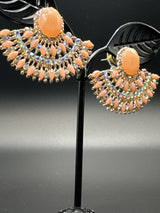 Gold-Tone Crystal Statement Fan Earrings for Women - 0.5 Inch Jewelry JCS Fashions Peach 0.5 inch