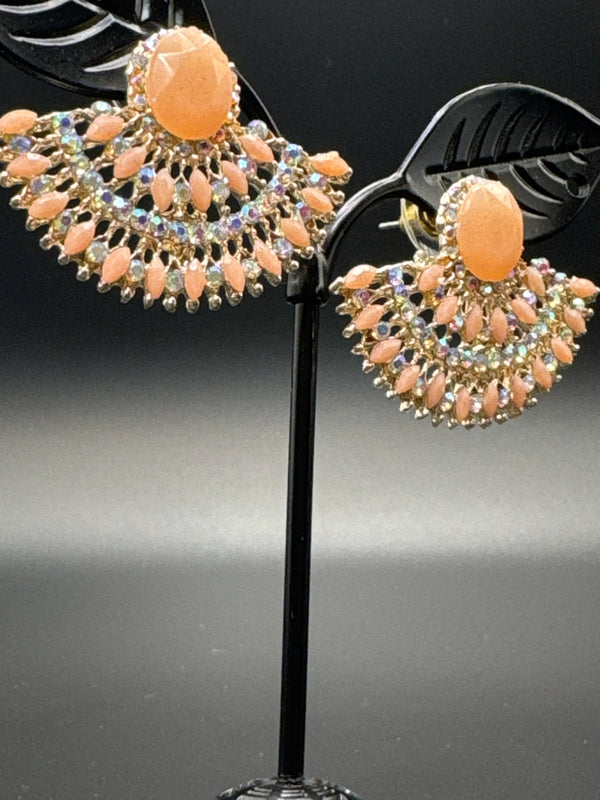 Gold-Tone Crystal Statement Fan Earrings for Women - 0.5 Inch Jewelry JCS Fashions Peach 0.5 inch