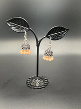 Oxidized Silver Jhumka Earrings with Beads - 1.2 inch Jewelry JCS Fashions Peach 1.2 inch