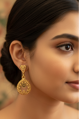 Antique Gold-Tone Circular Drop Earrings with Crystal & Beads