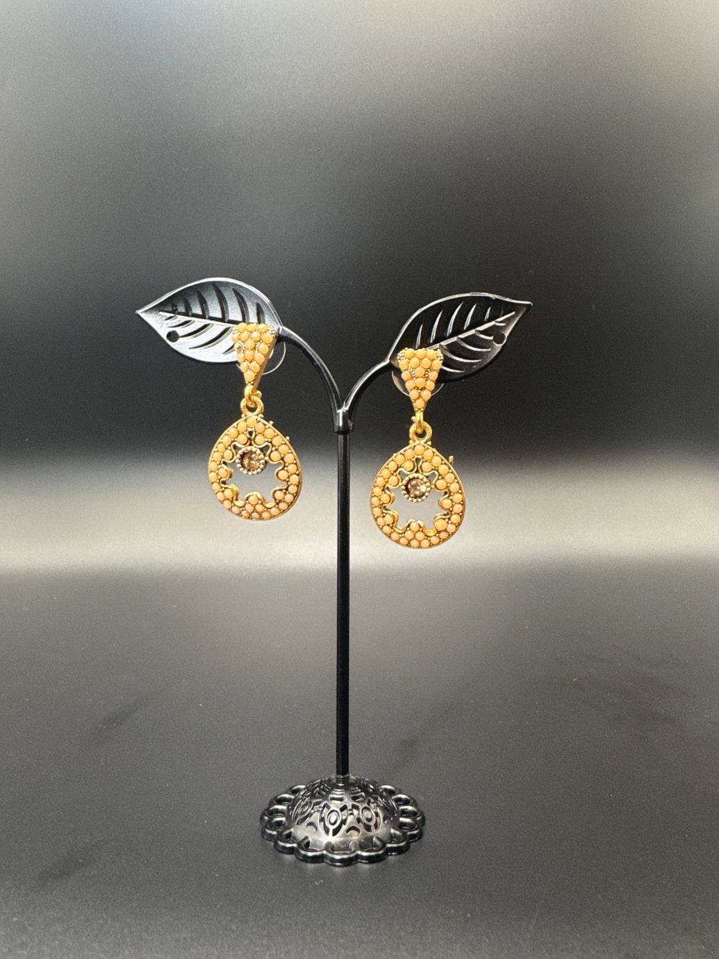 Antique Gold-Tone Circular Drop Earrings with Crystal & Beads Jewelry JCS Fashions Peach 1.50 inch