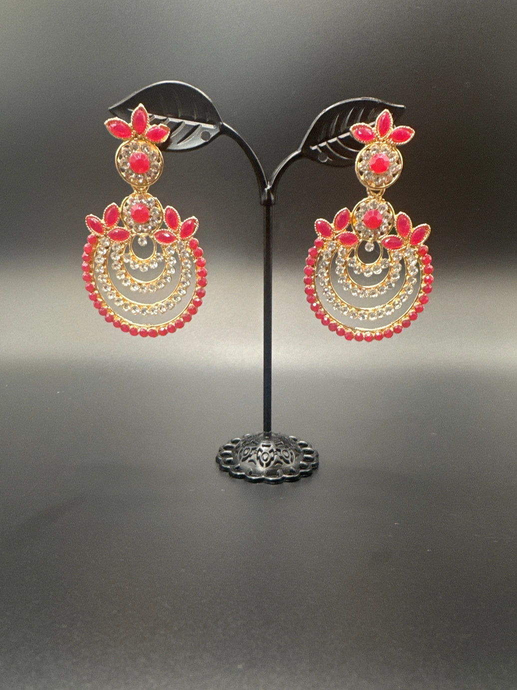 Traditional Gold-Tone Teardrop Earrings with Bead Work - 2.5 inch