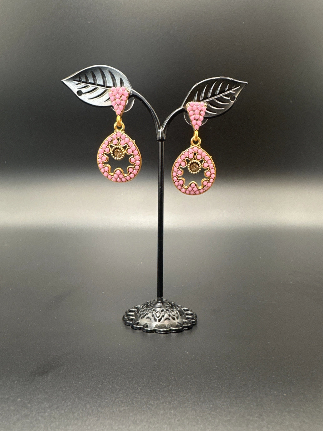 Antique Gold-Tone Circular Drop Earrings with Crystal & Beads Jewelry JCS Fashions Pink 1.50 inch