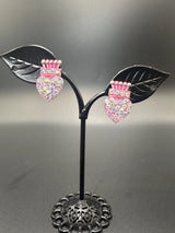 Crown Heart Rhinestone Stud Earrings – Pink, Blue & Brown, 0.75" Jewelry JCS Fashions Pink 0.75 inch