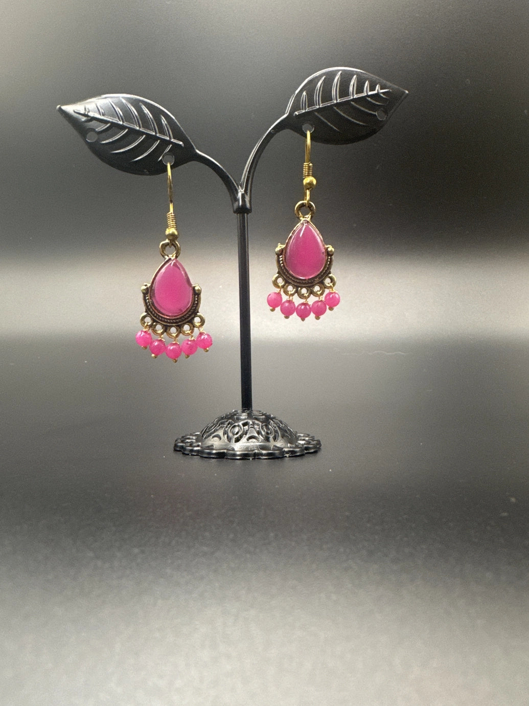 Traditional Teardrop Gold-Plated Beaded Dangle Earrings