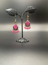 Traditional Teardrop Gold-Plated Beaded Dangle Earrings Jewelry JCS Fashions Pink 1.5 inch