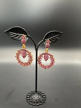 Gold-Tone Crystal Circular Drop Earrings – 1.75 inch Jewelry JCS Fashions Pink 1.75 inch