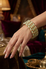 Red, Pista Green & Light Pink Gold-Plated Beaded Bangles for Women - Traditional Ethnic Wear - Pista Green