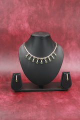 Oval Stone Statement Necklace Set with Matching Earrings for Women - Fashion Jewellery - Green, Pista Green