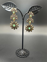 Antique Gold-Tone Floral Drop Earrings with Multi-Colored Stones Jewelry JCS Fashions Pista Green 1.5 inch
