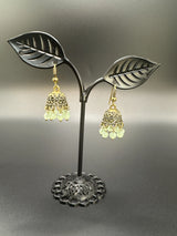 Gold-Tone Traditional Jhumka Earrings with Beaded Drops Jewelry JCS Fashions Pista green 1 inch