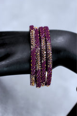 Multicolour Crystal Beaded Bangles Set with Gold-Tone Sparkle for Festive Wear and Weddings (Red/Light Blue/Purple) - Light Blue