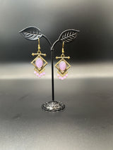 Antique gold-tone drop earrings with stone cabochon & bead dangles Jewelry JCS Fashions Purple 2.00 inch