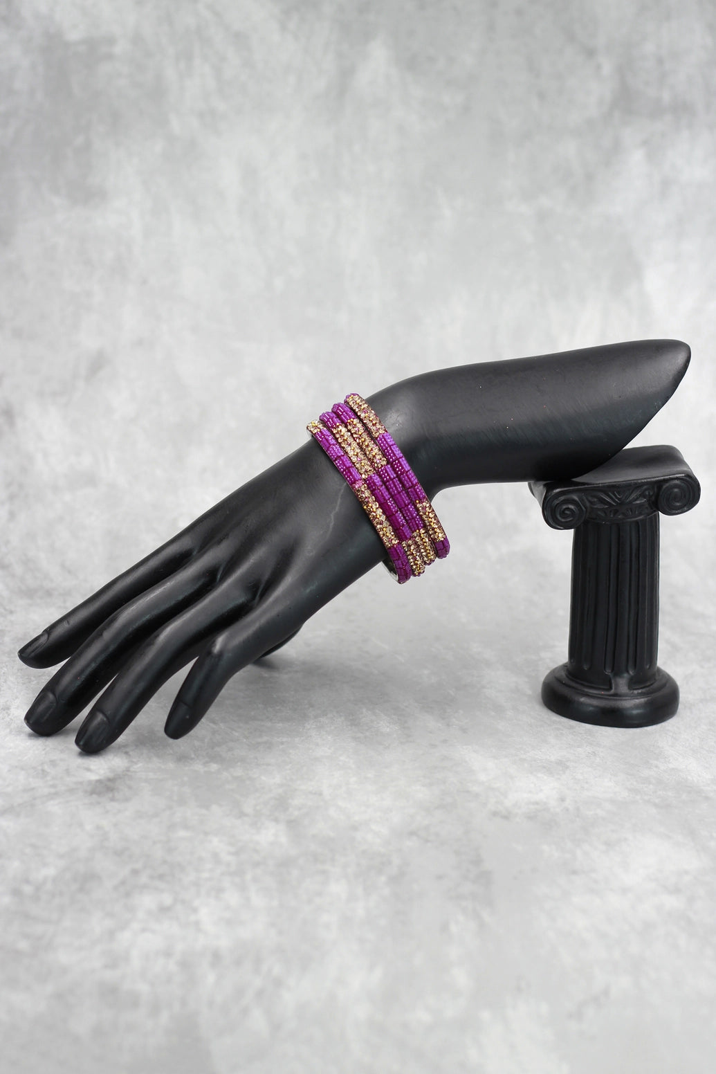 Embellished Crystal Bangles Set with Gold-Tone Sparkle - Multicolour Festive Wear for Women - Purple