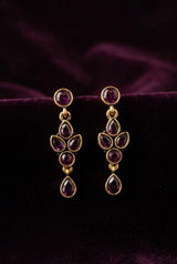 Sona Novelty Gold-Tone Drop Earrings with Multi Stone Teardrop Dangles for Traditional & Festive Wear - Purple