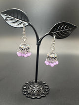 Oxidized Silver Jhumka Earrings with Beaded Drops Jewelry JCS Fashions Purple 1.2 inch