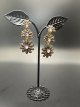 Antique Gold-Tone Floral Drop Earrings with Multi-Colored Stones Jewelry JCS Fashions Purple 1.5 inch