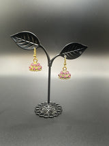 Gold-Tone Stone Studded Dome Jhumka Earrings - Multi Colours Jewelry JCS Fashions Rani Pink 1.00 inch