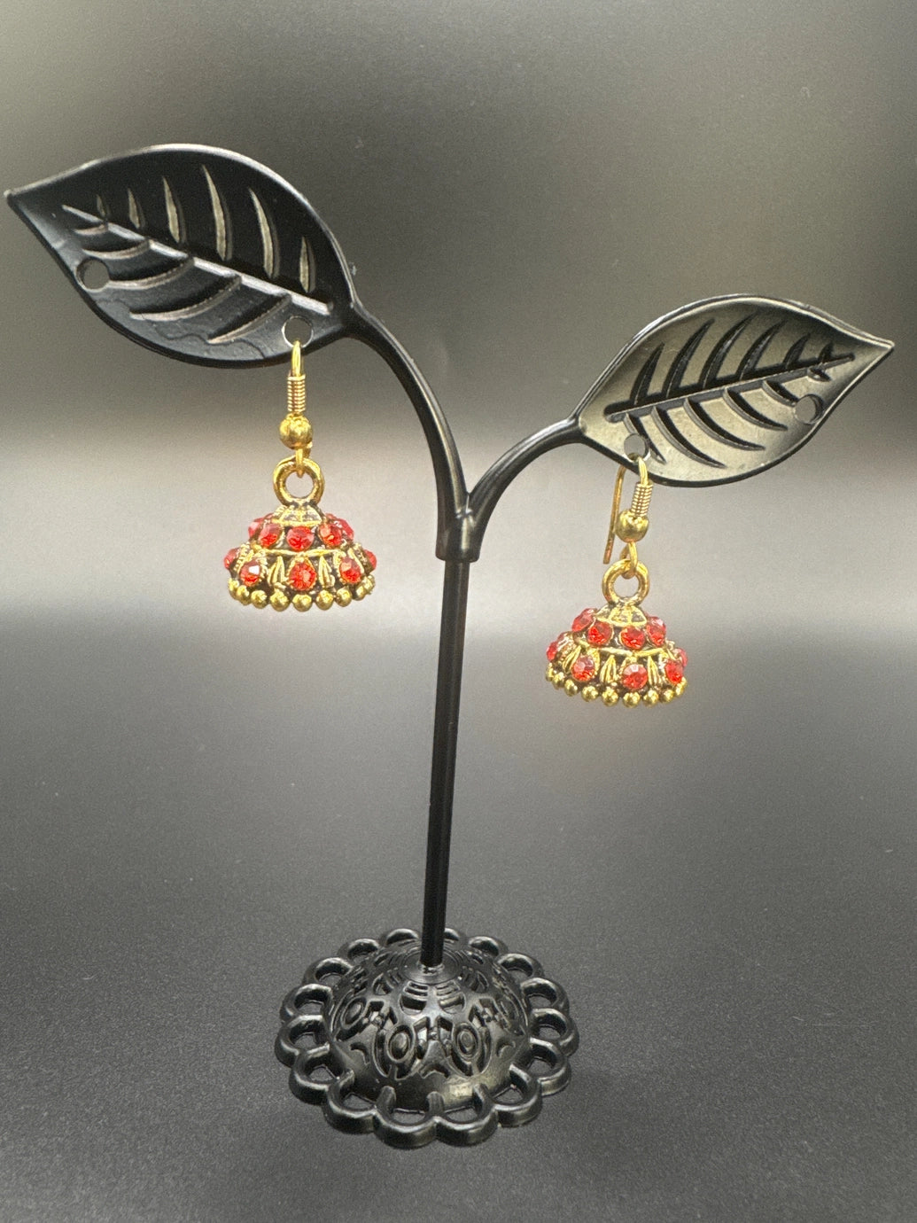 Gold-Tone Stone Studded Dome Jhumka Earrings - Multi Colours