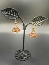 Gold-Tone Stone Studded Dome Jhumka Earrings - Multi Colours Jewelry JCS Fashions Red 1.00 inch